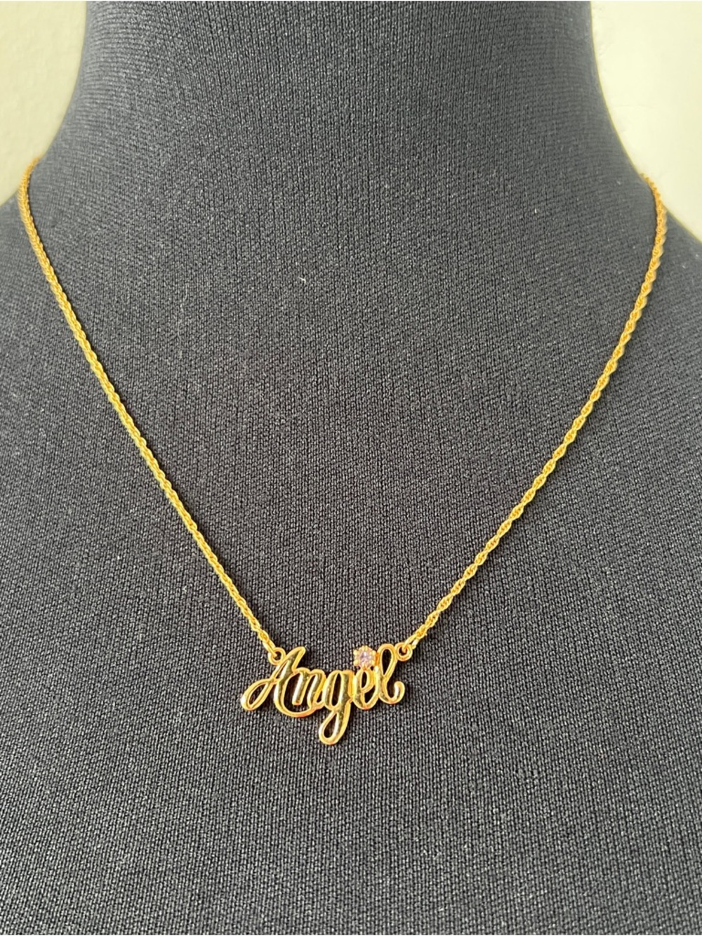 RARE Vintage Avon Script Angel Necklace Spellout Necklace In Gold